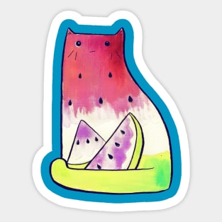 Watermelon Watercolor Cat Sticker